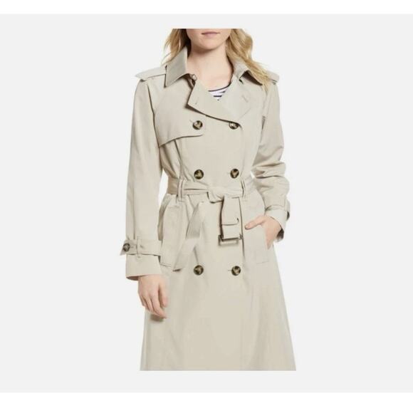 NWT London Fog 3/4 Length Double-Breasted Trench Coat with Belt (Stone) sz L - Picture 1 of 4